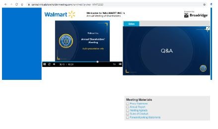 Images from Walmart’s June 3, 2020 virtual-only shareholder meeting
