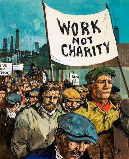 Unemployed-workers-marching-during-the-Great-depression-1930s