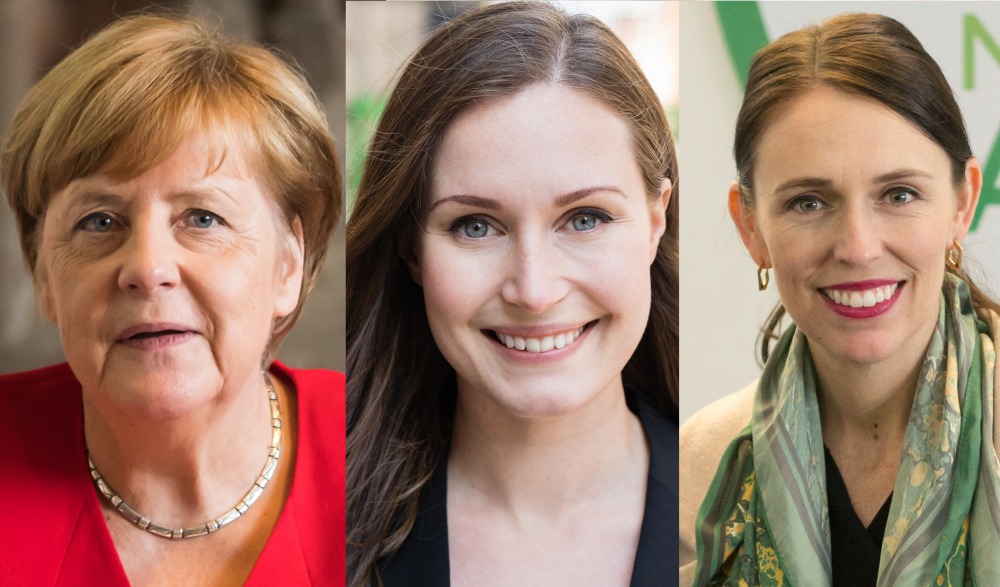 מימין לשמאל - jacinda ardern, Mette Frederiksen, angela merkel. צילומים מתוך ויקיפדיה