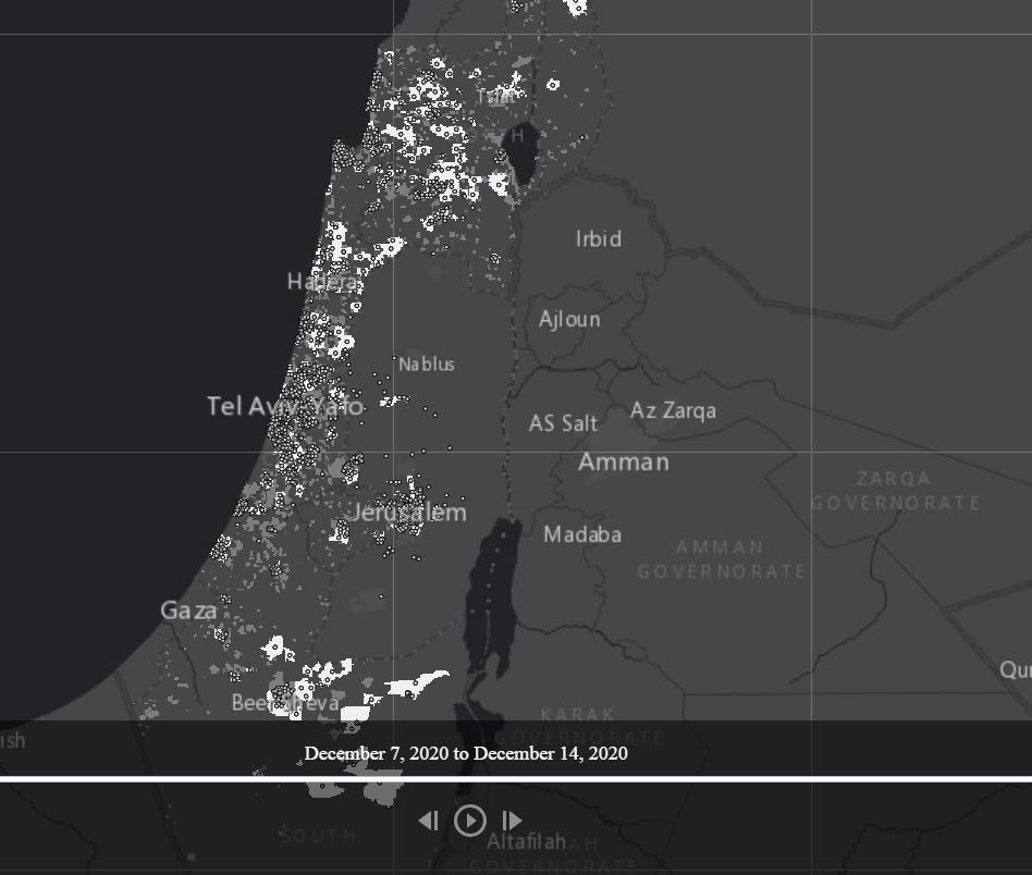 מפת התחלואה המצטברת לפי אזור סטטיסטי