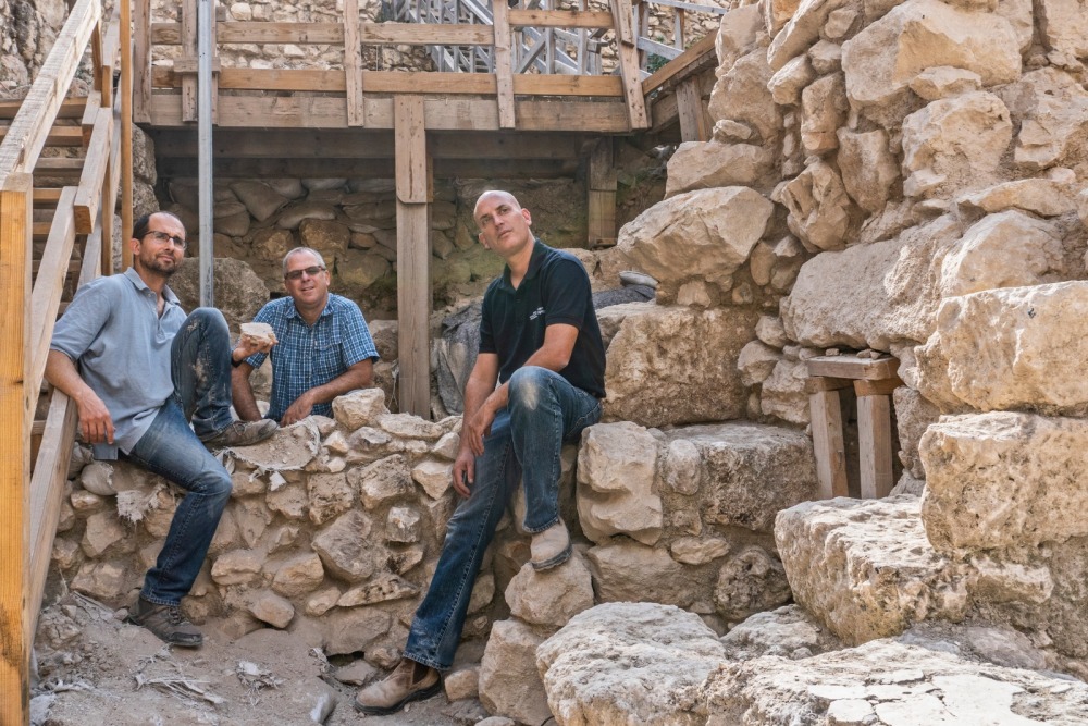 Left to Right-Yoav Vaknin Prof. Gadot Dr. Shalev. Photographer Shai Halevi Israel Antiquities Authority
