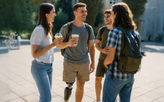 חבורה של סטודנטים בכניסה לקמפוס